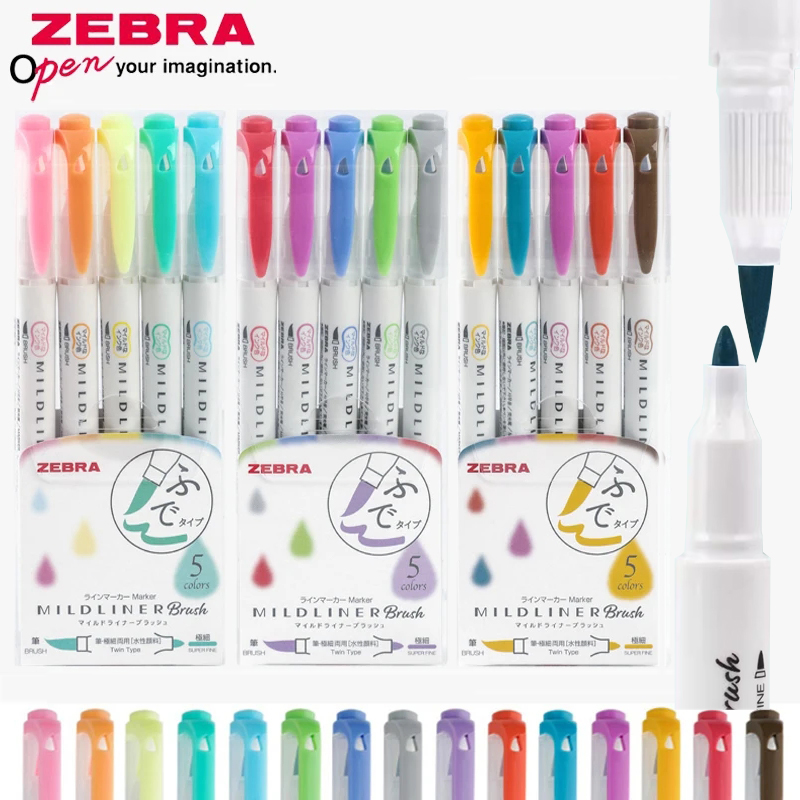 Zebra Pen Mildliner - Zebra-marcador de pincel Mildliner WFT8, juego
