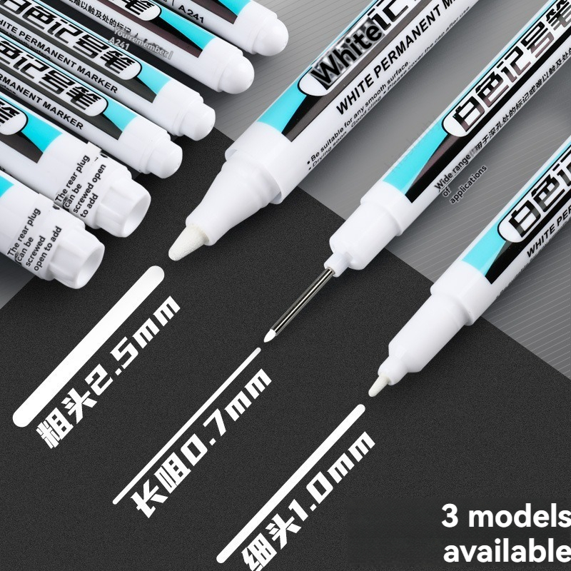 Whiteboard Marker Set - Juego de rotuladores permanentes blancos, 0,7/1,0/45MM,