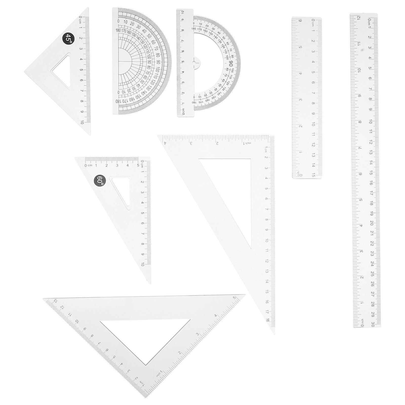 Juego de 8 reglas geométricas  - Ruler Set Transparent reseña y precio